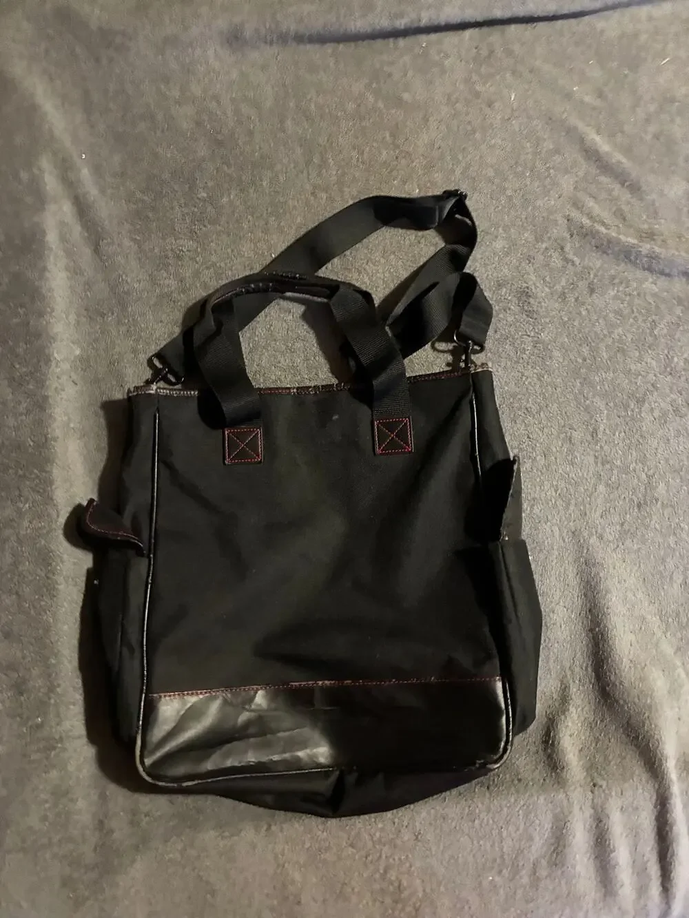 Ralph Lauren Tote Bag Womens One Size Black Canvas Leather Trim Red Stitch